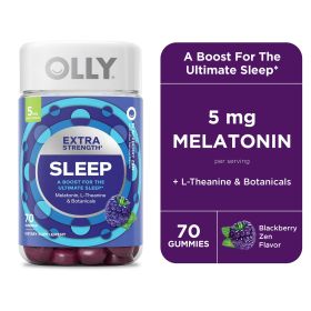 OLLY Extra Strength Sleep Gummy Supplement, 5mg Melatonin, L Theanine, Blackberry, 70 Count