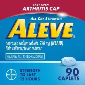 Aleve Caplets Easy Open Arthritis Cap Naproxen Sodium Pain Reliever, 90 Count