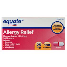 Equate Allergy Relief Capsules; 25 mg; 100 Count