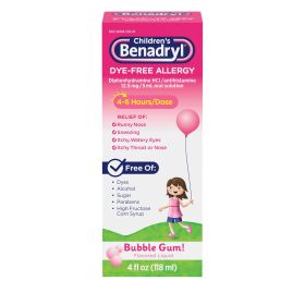 Children's Benadryl Dye-Free Allergy Liquid; Bubble Gum; 4 fl oz