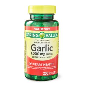 Spring Valley Odor-Controlled Garlic Softgels Dietary Supplement; 1000 mg; 200 Count