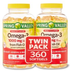 Spring Valley Omega-3 Natural Lemon Flavor Dietary Supplement Twin Pack; 1000 mg; 360 count