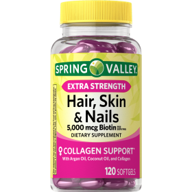 Spring Valley Hair; Skin & Nails Dietary Supplement Gel Capsules; 5; 000 Mcg; 120 Count