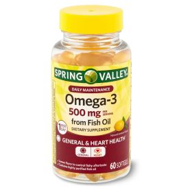 Spring Valley Omega-3 Fish Oil† Softgels; 500 mg; 60 Count