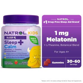 Natrol® Kids Sleep+™ Calm, Melatonin and L-Theanine, Sleep Gummies for Kids, Strawberry Flavor, 60 Count