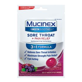 Mucinex InstaSoothe Sore Throat + Pain Relief Elderberry & Wild Cherry Flavor, Fast Acting, Powerful Sore Throat Oral Pain Reliever