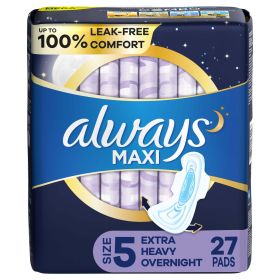 Always Maxi Pads Unscented with Wings Overnight Absorbency; Size 5 27 Ct