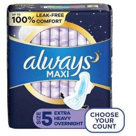 Always Maxi Overnight Pads with Wings; Size 5 Extra Heavy Overnight 36 Ct