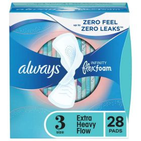 Always Infinity Feminine Pads for Women Extra Heavy Flow with Wings Unscented; 28 Ct Size 3