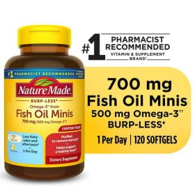 Nature Made Burp Less Omega 3 Fish Oil Supplements 700 mg Minis Softgels; 120 Count (Brand: Nature Made)