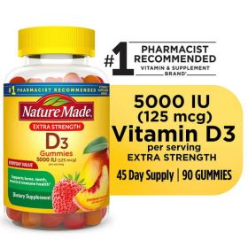 Nature Made Extra Strength Vitamin D3 5000 IU (125 mcg) Gummies; 90 Count (Brand: Nature Made)